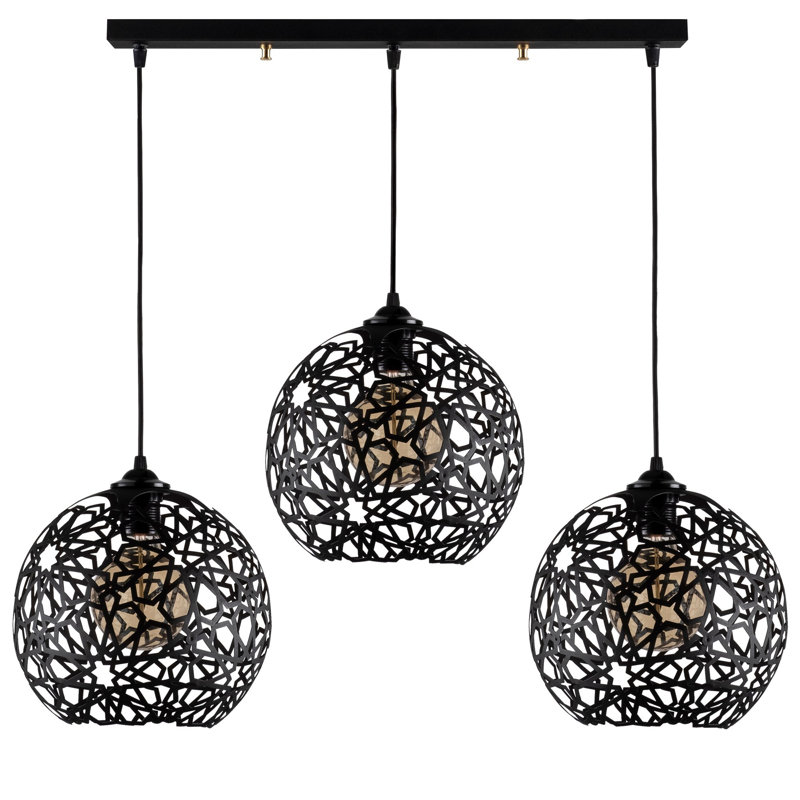 Modern Black Chandelier with Adjustable Height, Metal Body, 45.3 x 9.8 x 4.0 inches | 3 x E27 Socket (Max 40W) | Stylish Lighting Fixture for Home & Office | IP20 Rated, Perfect for Contemporary Decor