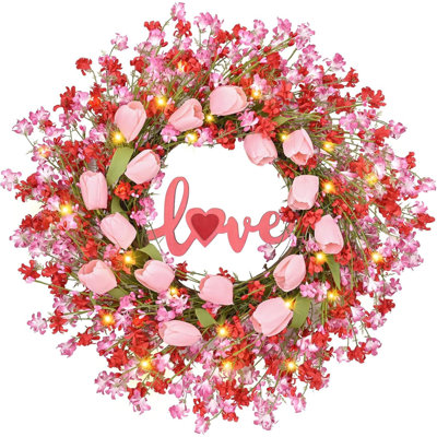 Décorations de guirlande de la Saint-Valentin, couronne pour porte d'entrée, tulipe valentine, printemps été pour la fête à la maison