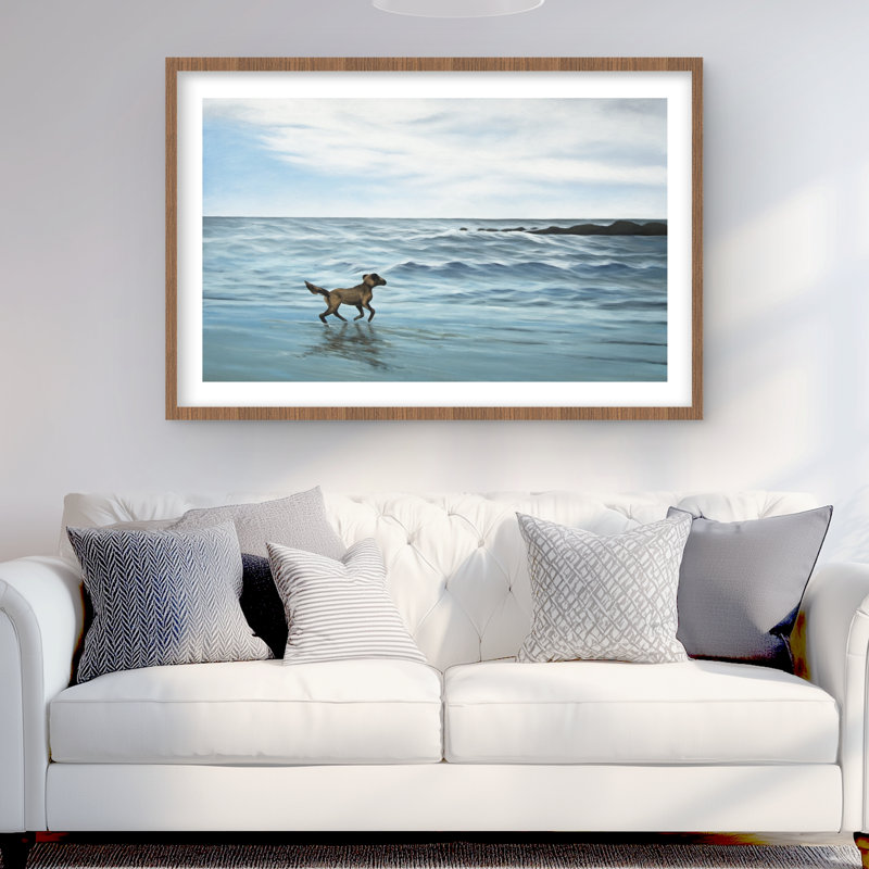 Chien sur la plage - animaux bleus, H 36 po x l 24 po