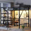 Lit mezzanine double avec bureau pliable et station de charge intégrée