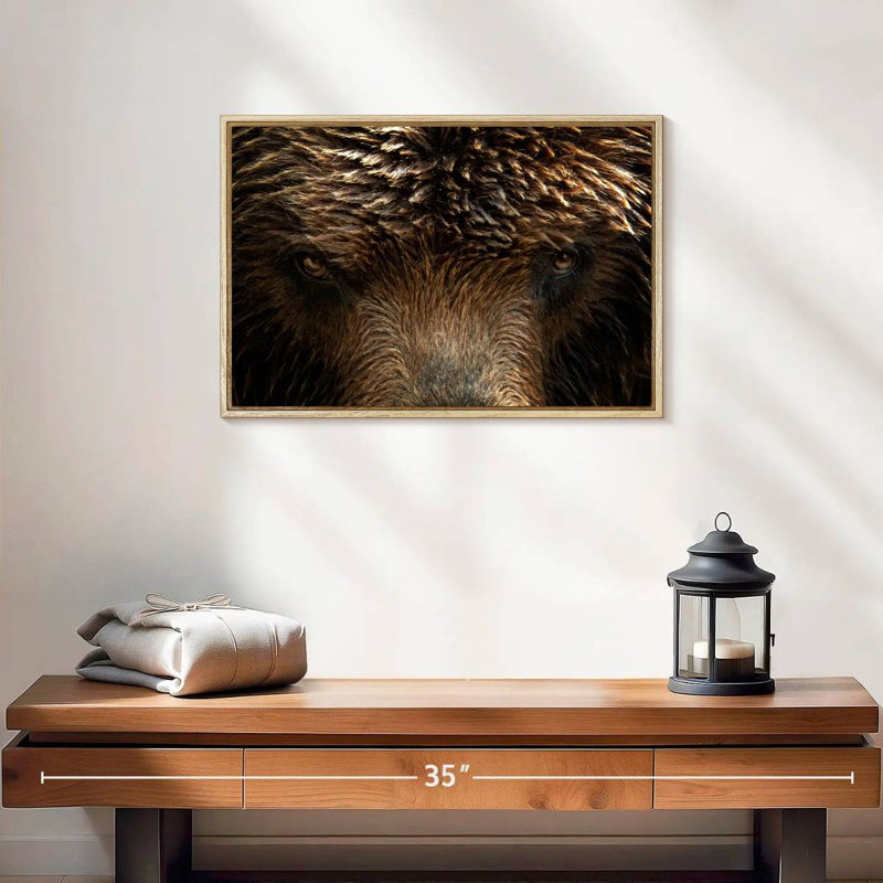 Yeux de grizzly, 19 po x 13 po, Cadre flottant en bois naturel