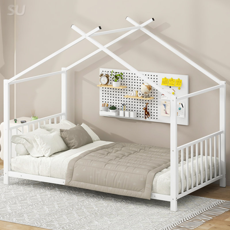 Lit plateforme moderne en métal, cadre de lit moderne pour chambre d'amis, Blanc