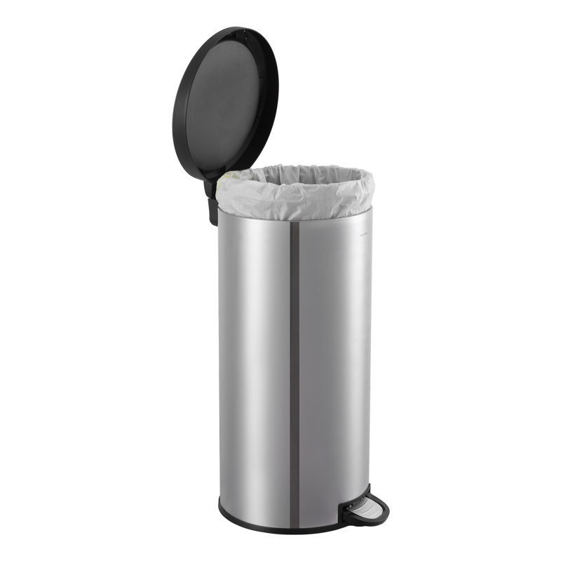 Oscar Stainless Steel Cylinder Step Trash Can Set with Black Lid