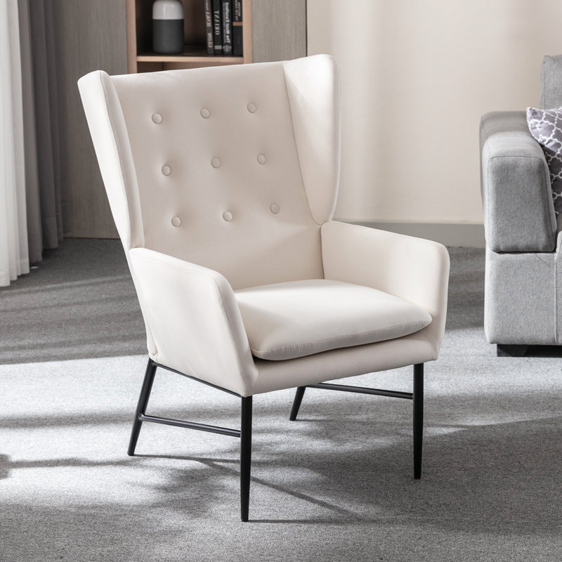 Owosso Velvet Wingback Chair, Beige