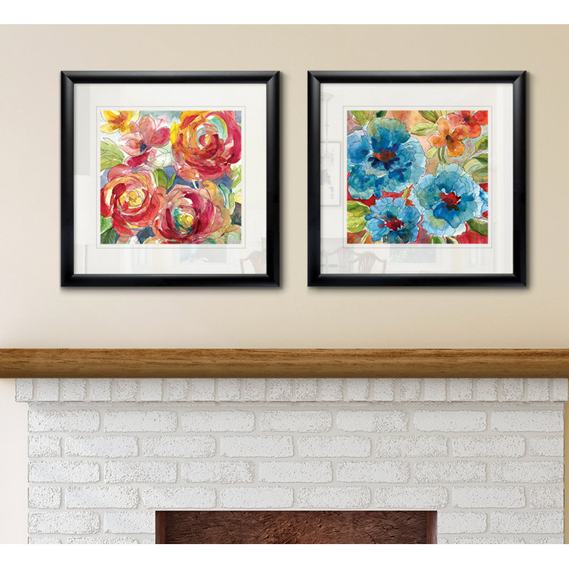 Garden Party I - Encadré sous verre acrylique, ensemble de 2, grand tableau pour salon, Cadre noir