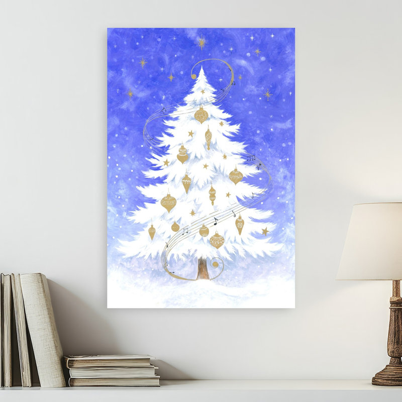 White Chrismas Tree Elegant Whimsical Abstract Christmas Tree Fir Winter Landscape Wall Art Print 1 Piece Wrapped Canvas Wall Art