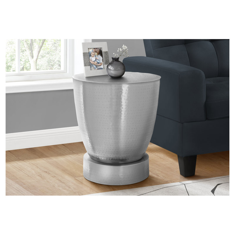 Table d'appoint Modern Drum - Table d'appoint en métal chromé pour salon, table de bout ou table de chevet avec finition martelée