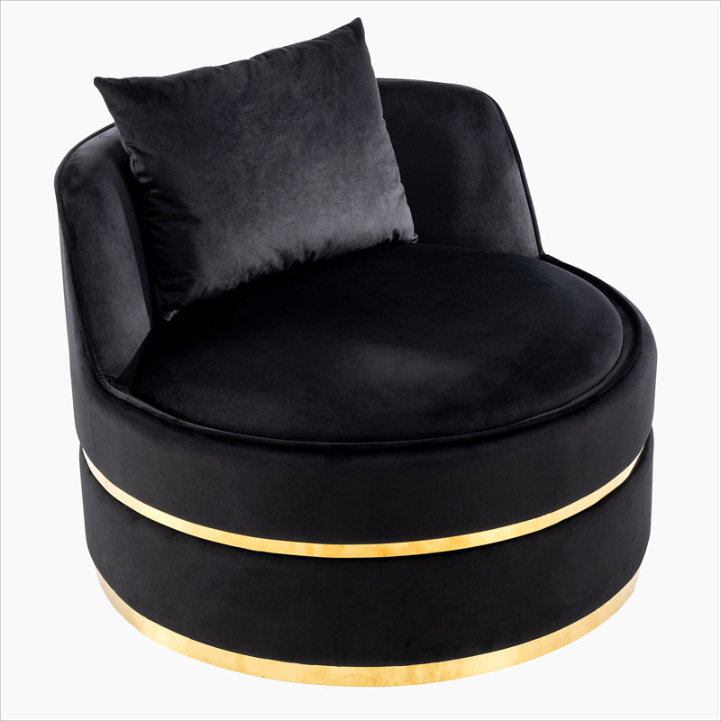 Eulla Swivel Barrel Chair, Black Velvet