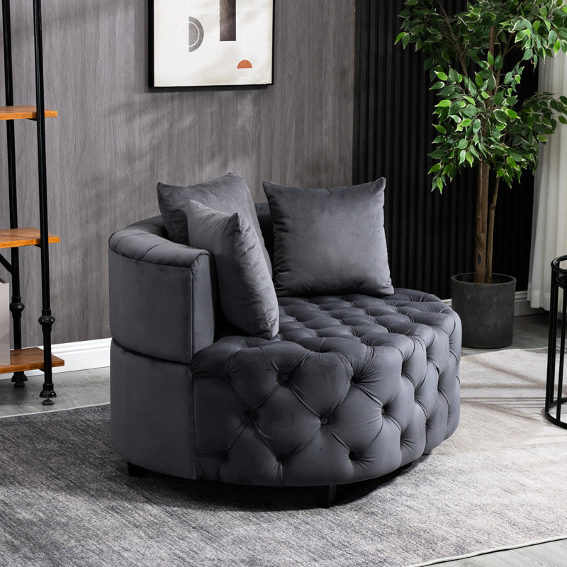 Accent Chair / Classical Barrel Chair for living room / Modern Leisure Sofa Chair, Gray Velvet