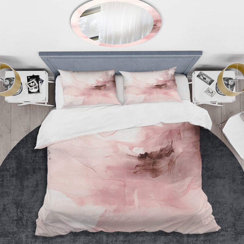 Ensemble de housse de couette rose délicat en marbre IV, Housse de couette pour grand lit et 2 taies décor