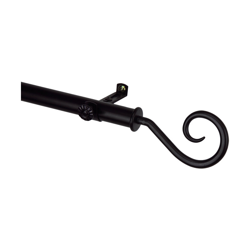Tringle à rideaux simple Modern Curl, De 28 po à 48 po de largeur, Noir