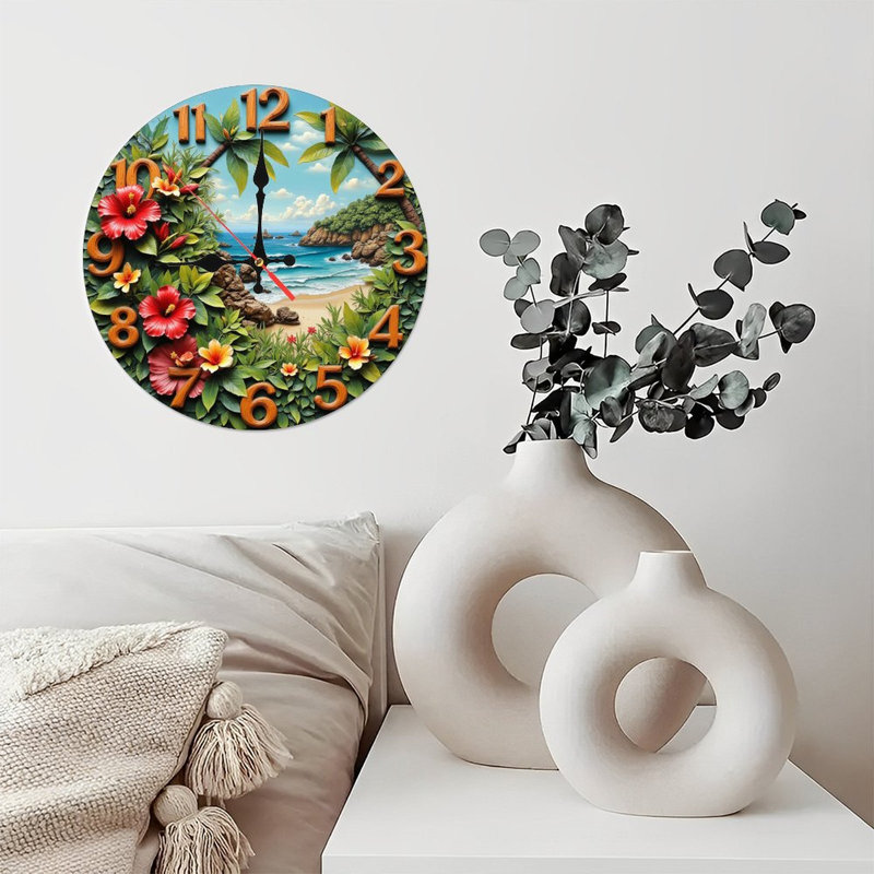 Horloge murale hibiscus tropical