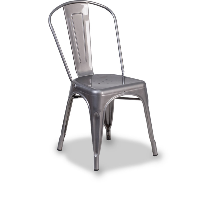 Silver Metal Armless Stackable Dining Chair