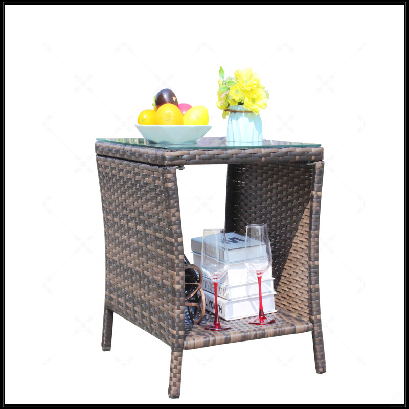 Table basse d'extérieur 1 table basse avec verre trempé transparent, Brun