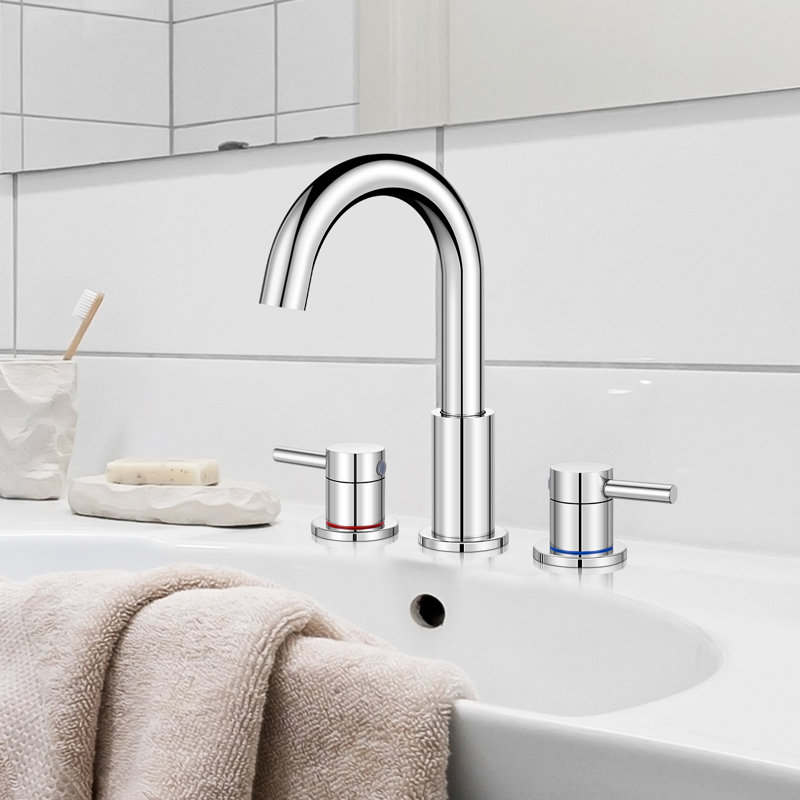 Widespread Bathroom Faucet 3 Hole, 2-handle  Bathroom Sink Faucet with Drain Assembly, Chrome