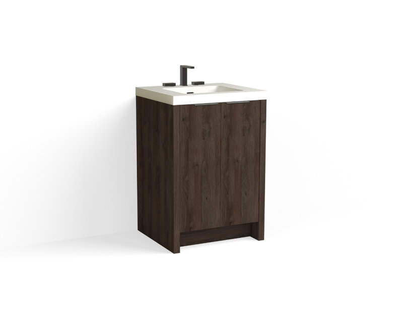 Mesa 24" W Freestanding Single Bathroom Vanity , 8" Widespread, Biondo/Polished Nickel, White Matte