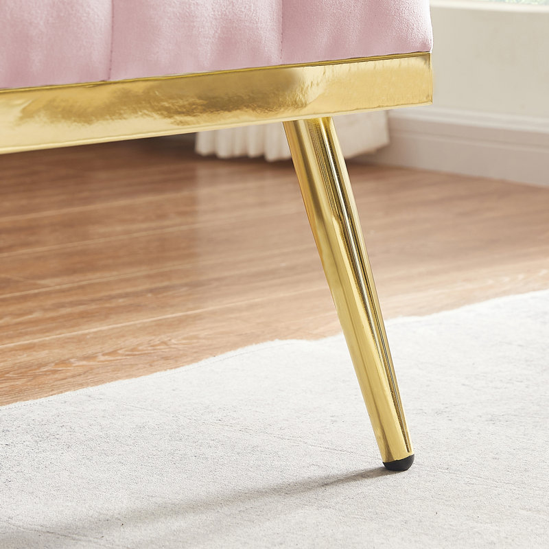 Canapé en velours 2 places avec détails capitonnés et pieds en métal doré, idéal pour les sièges confortables dans le salon, la chambre à coucher, le dortoir ou le bureau