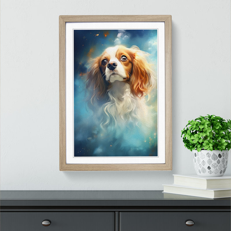 Cavalier King Charles Spaniel Conceptual - Single Picture Frame Print on Wood, Oak Framed, 64cm H x 46cm W x 2cm D