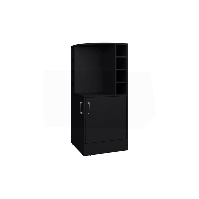 Bar de coin noir avec porte-bouteilles et tablette ouverte, Noir
