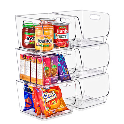 Sorbus Stackable Storage Bins Open Front, Clear Stackable Storage Bins, Pantry Bins for Storage and Organization, Acrylic Stackable Bins for Kitchen, Clear Pantry Organizer Bins (Medium Square), 6 Pack