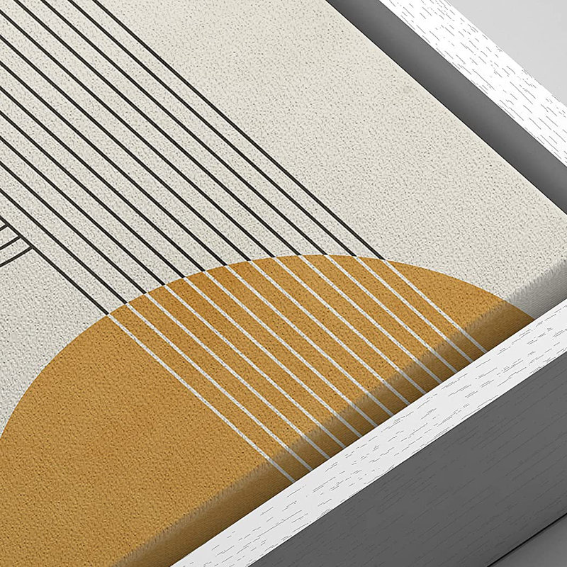 Mid-Century moderne, Boho, dessin au trait foncé, illusions avec sphères jaunes - impression sur toile, L 24 po x H 36 po