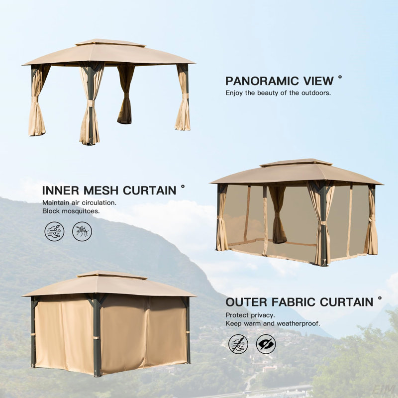 Outdoor Gazebo With Double Roofs, Privacy Curtains, Mosquito Nettings, Heavy Duty Metal Frame Party Tent Canopy(Canopy)
