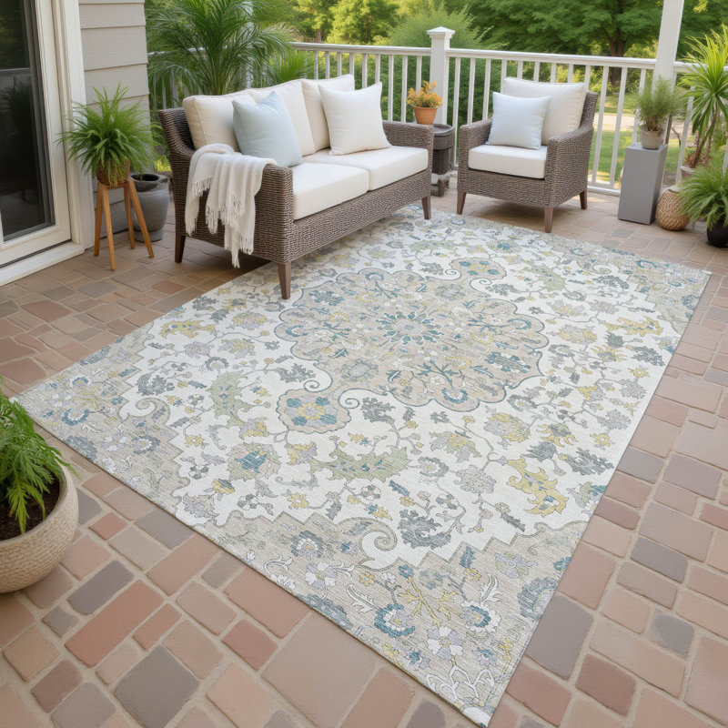Machine Washable Indoor/Outdoor Chantille ACN2564 Global Rug, Ivory, 5' x 7'6"