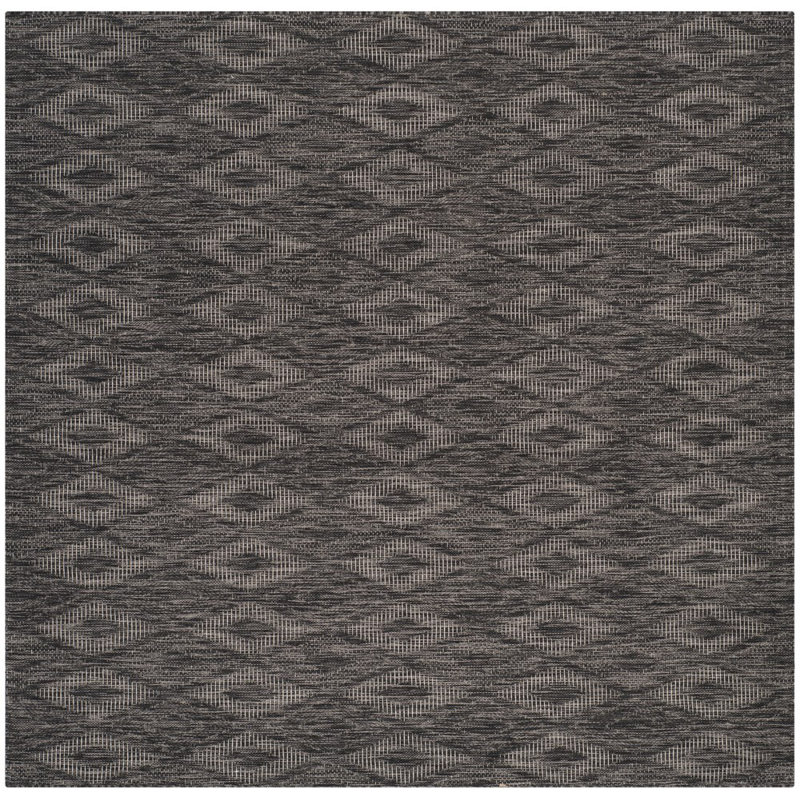 Ajacia Geometric Black Indoor/Outdoor Area Rug, Square 9'