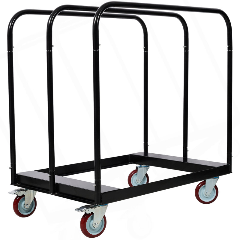 Capacité de charge de 1 500 lb, chariot de service pour panneau, roulettes pivotantes de 5 pouces, 3 rampes latérales pour l'usine, entrepôt, noir