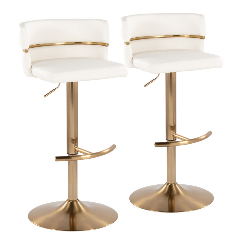 Tabouret de bar Sone Arabelle, Similicuir blanc / cadre doré