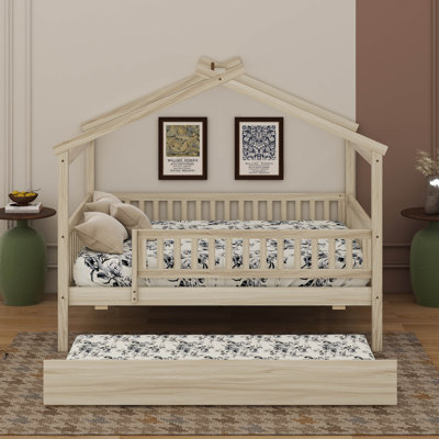 Wooden House Bed With Trundle