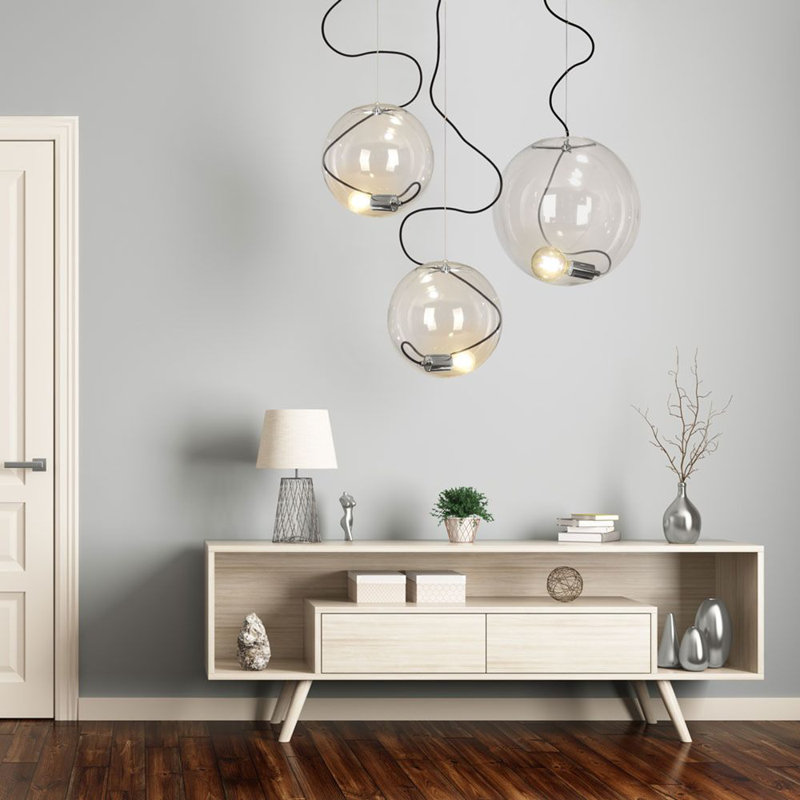 Sphere 5m gallery light, suspension 1 1, Black/Clear, 220cm H x 55cm W x 55cm D