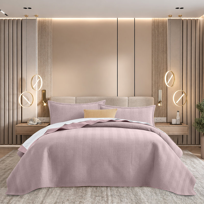 Ensemble de courtepointe légère et réversible toutes saisons avec taies décoratives, Grand (90 x 96), Rose