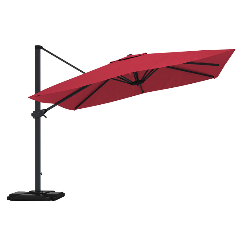 Parasol de patio rouge de 10 pi, feuille de couverture recouverte de PA 200G, poutre en alliage d'aluminium avec couche de protection solaire Uv50 + 8 éléments en acier, zone de couverture du secteur de l'abat-jour 10X10, fonction de rotation de 360