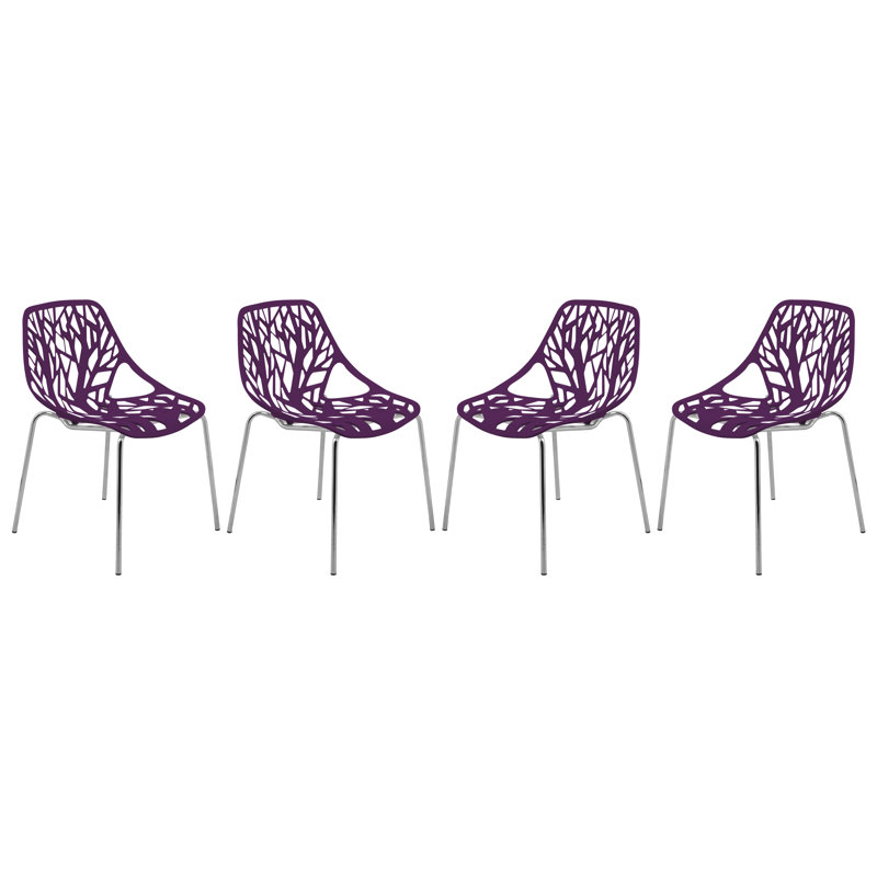 Stackable Dining Side Chairs with Floral Cutout Back and Stainless Steel Legs – Modern Kitchen, Restaurant, or Banquet Seating