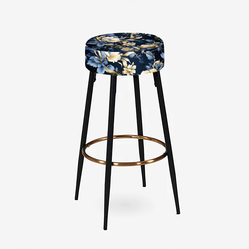 Ensemble de 2 tabourets de bar à motif victorien doré bleu cobalt