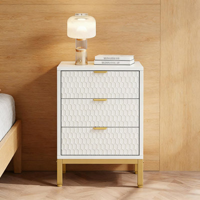 Tall Bedside Cabinet, Nordic Style Nightstand With 3 Drawers, Accent Cabinet