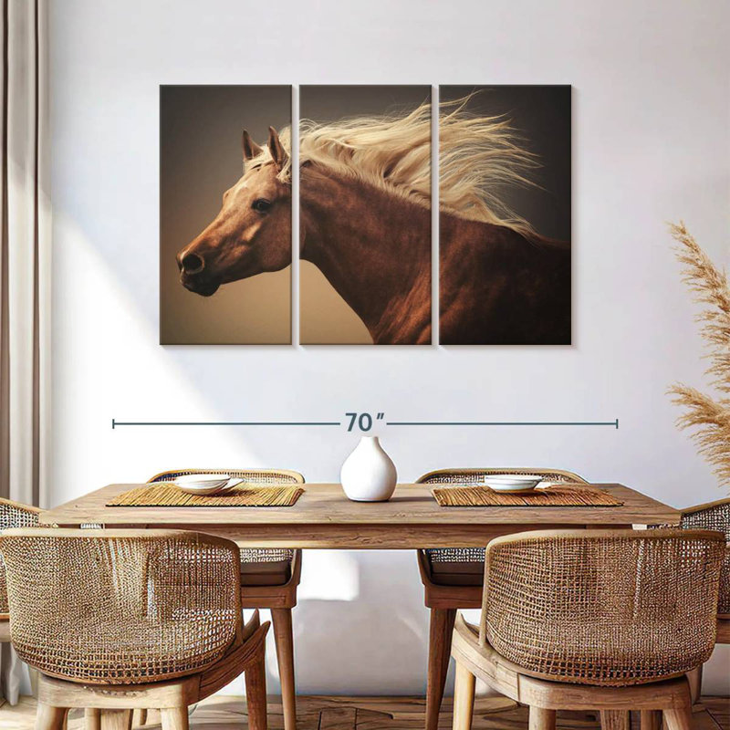 Cheval blond châtaignier, H 36 po x l 57 po