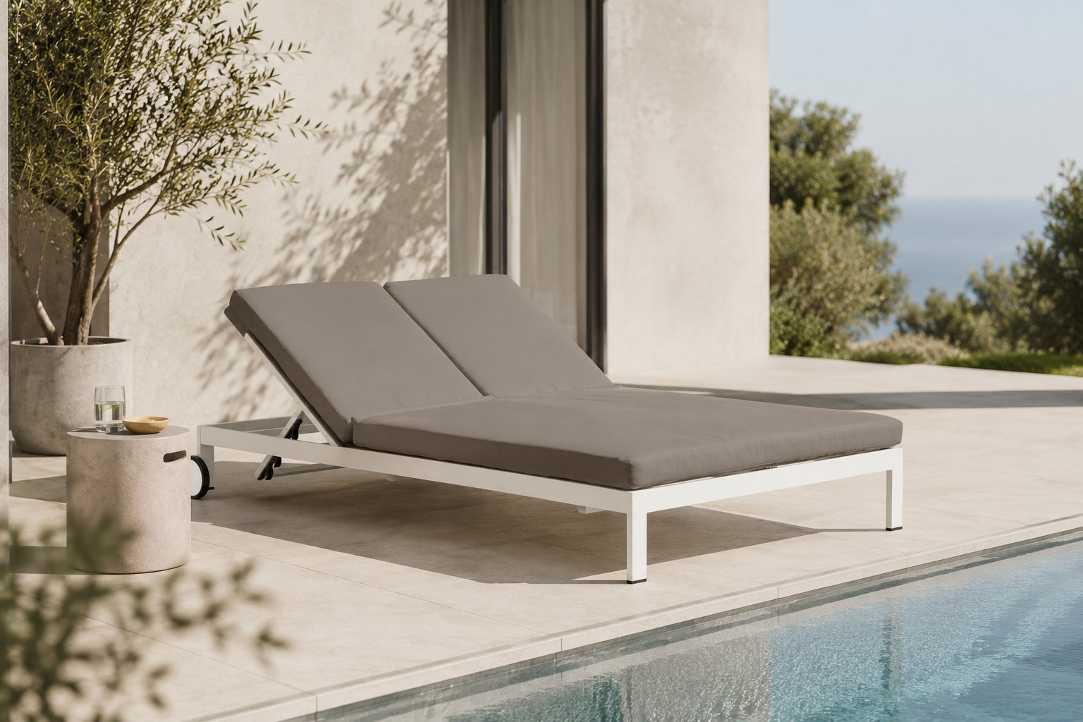 Isabella 53'' Outdoor Metal Double Chaise, Gray