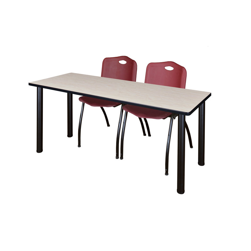 Plateau de table Kee et chaises empilables 2 M, Noir, Bourgogne, Érable