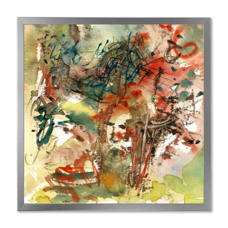 «Music Abstract Paint III» - Décoration murale moderne et contemporaine en toile, Cadre photo argenté