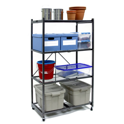 Origami 4 Tier Multipurpose Folding Storage Organizing Rack with Wheels
