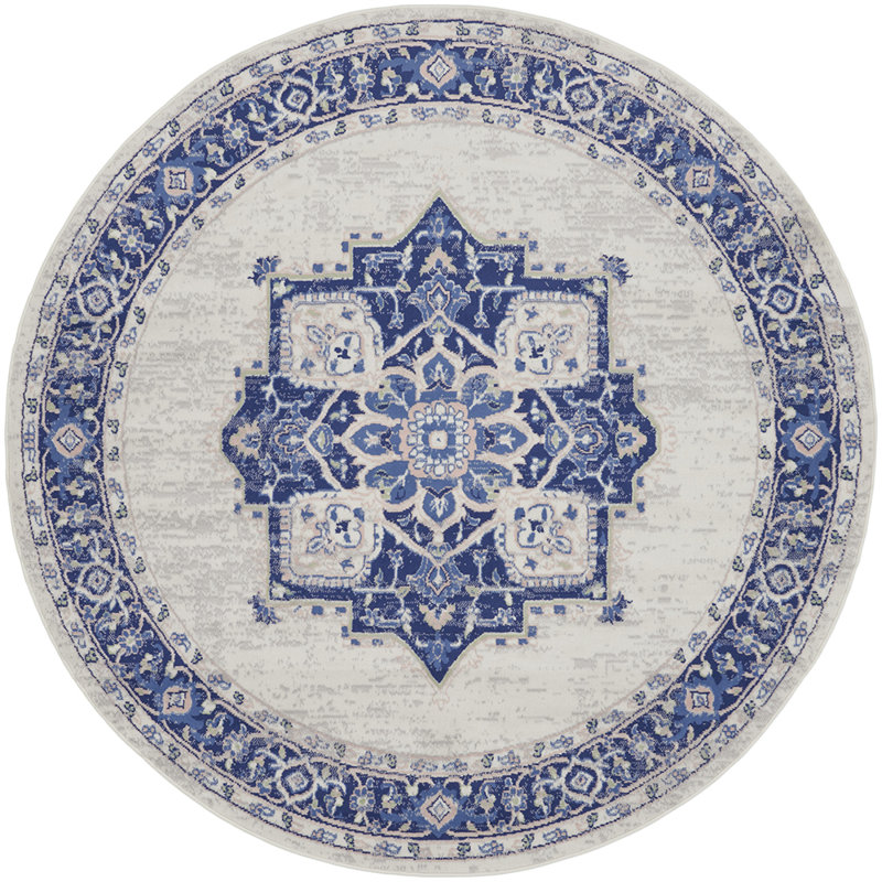 Tapis oriental ivoire / bleu Melyna, Rond 8 pi