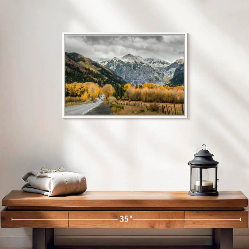 Route d'automne à Telluride, Cadre flottant blanc, 19 po x 13 po