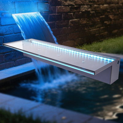 Lighted Waterfall Pool Fountain with LED 7 Color Changing and Remote, Acrylic Waterfall Spillway for Sheer Descent Garden Outdoor