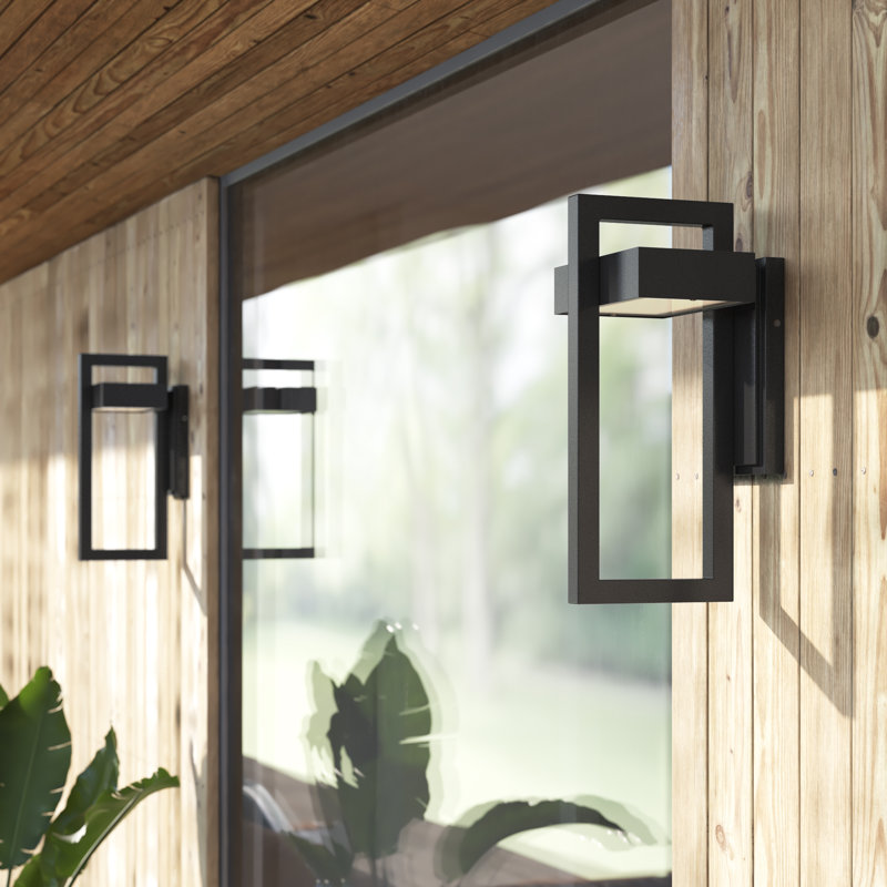 Giddens Integrated LED Frosted Glass Outdoor Flush Mount, Black, 15" H x 7.12" W x 7.5" D