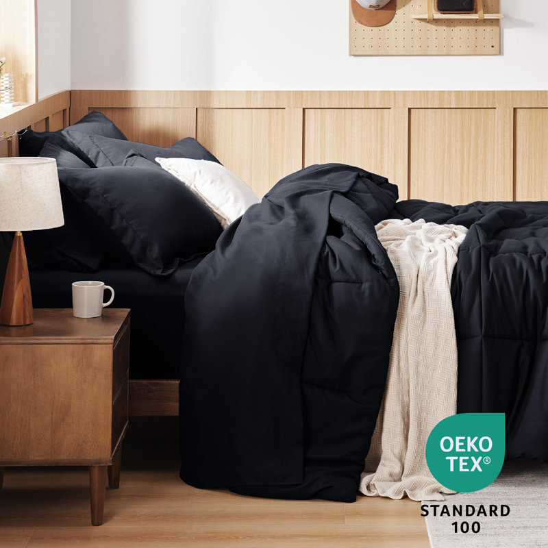 Bedsure Quilted Design Comforter Set, Black, Queen Comforter + 6 Additional Pieces