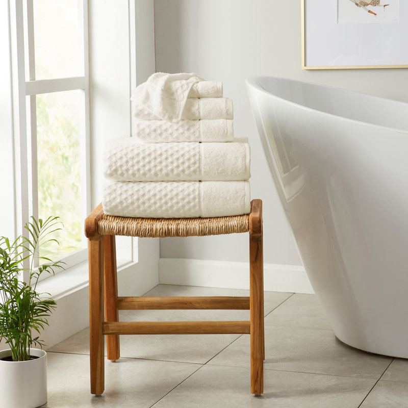 Ultra-Soft & Absorbent 100% Cotton Towel Set, Oatmeal Diamond, 6 Piece Set (Bath Towel + Hand Towel + Washcloth)