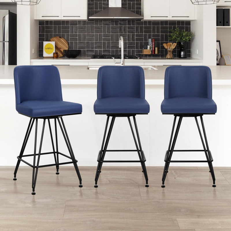 Meliton 26" Swivel Upholstered Counter Stool, Blue, 3