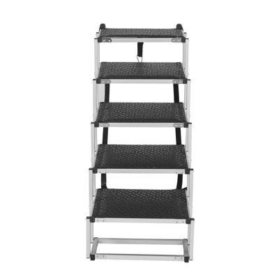 Escalier pliant pour chien à 5 marches pour voitures - Marches en aluminium robustes pour animaux avec surface antidérapante et attache sécuritaire